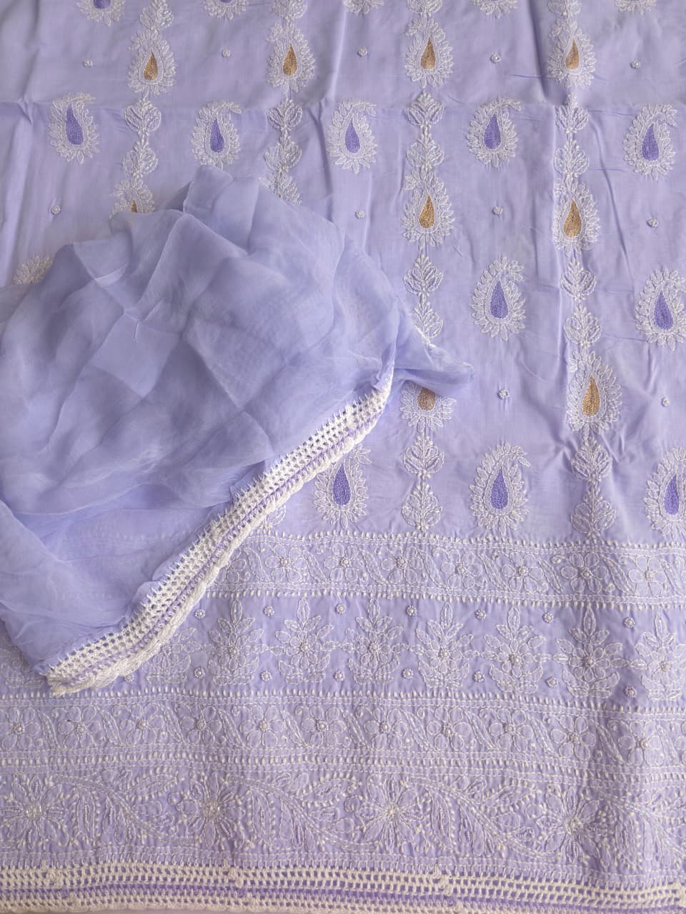 Lavender Cotton voil unstitched full set with Paisley design