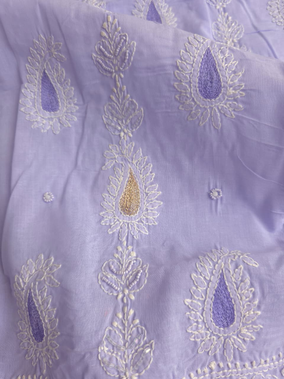 Lavender Cotton voil unstitched full set with Paisley design