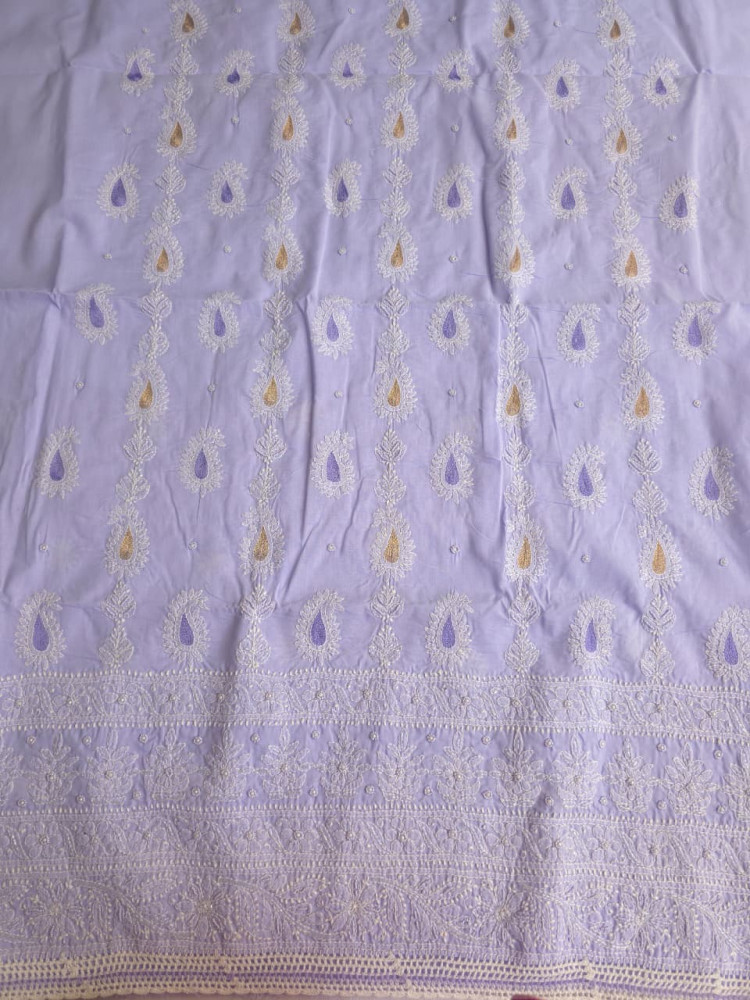 Image of Lavender Cotton voil unstitched full set with Paisley design