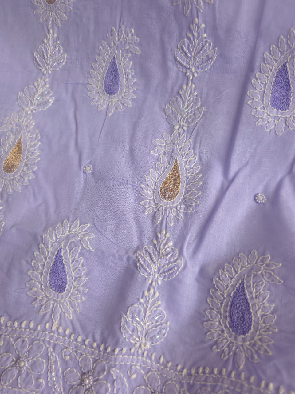 Lavender Cotton voil unstitched full set with Paisley design
