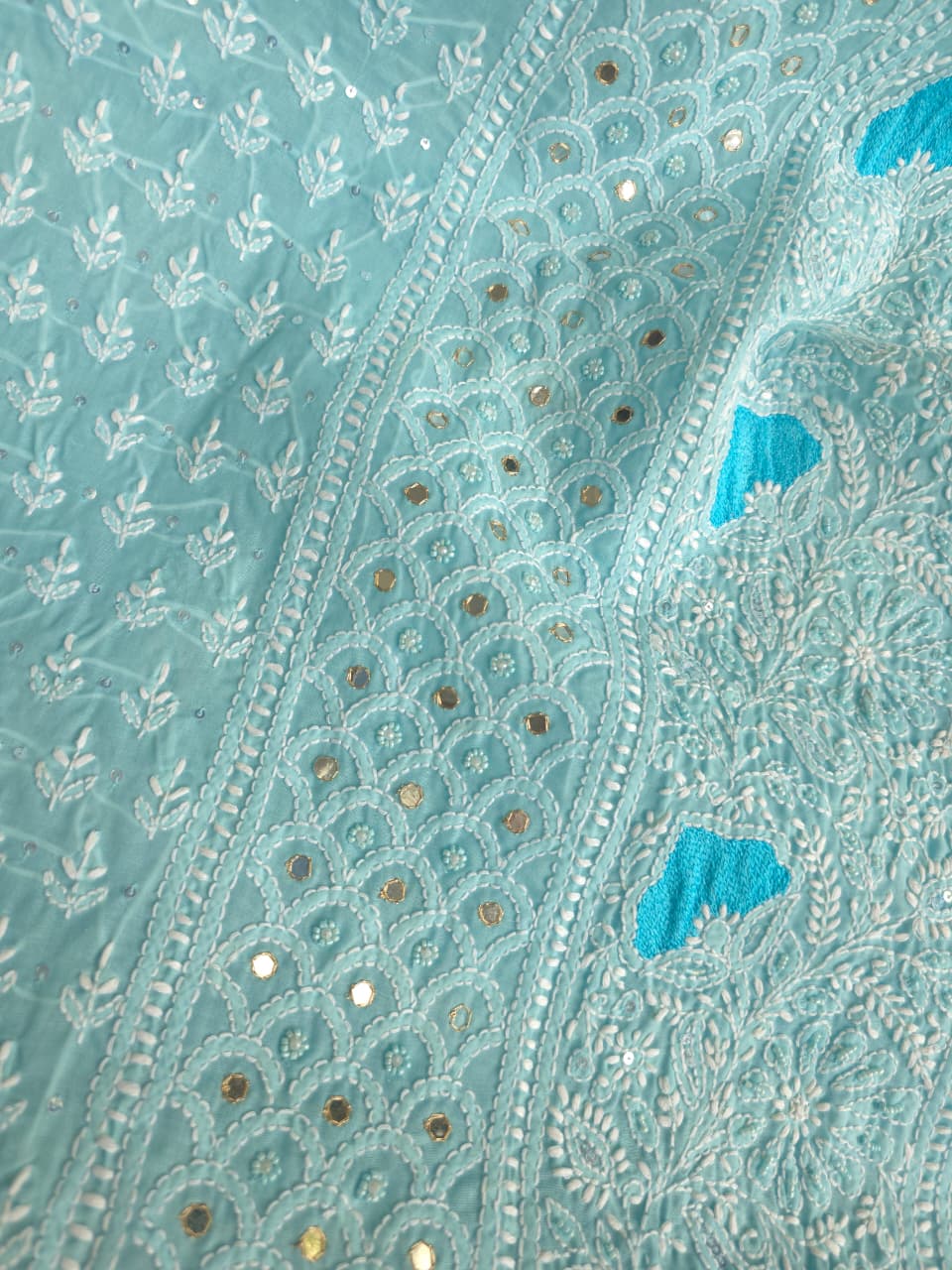 Blue cotton Full set with chikankari and embellishments