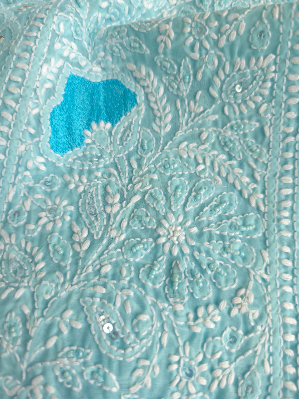 Blue cotton Full set with chikankari and embellishments