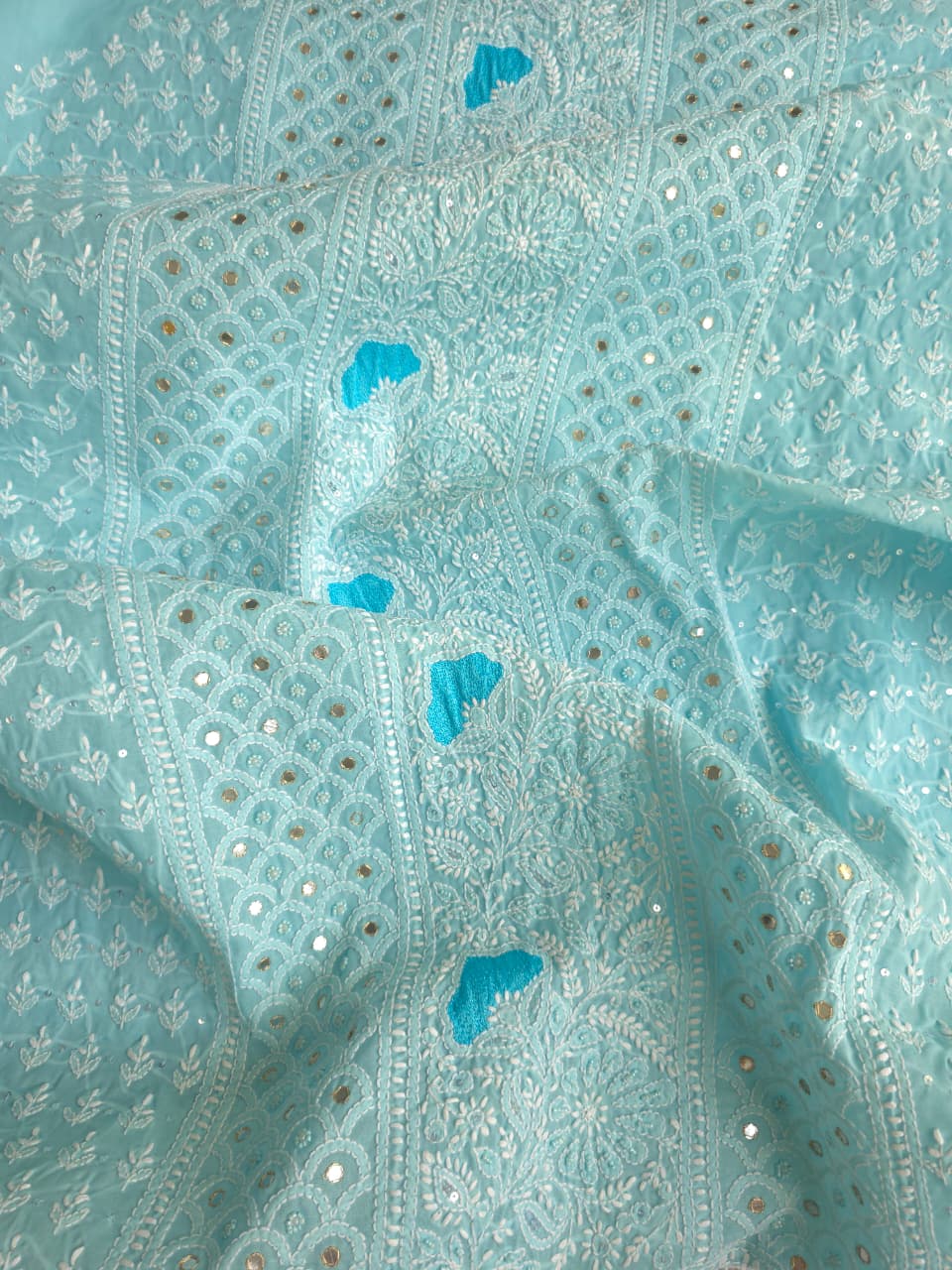 Blue cotton Full set with chikankari and embellishments