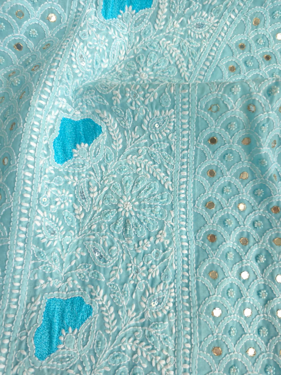 Blue cotton Full set with chikankari and embellishments