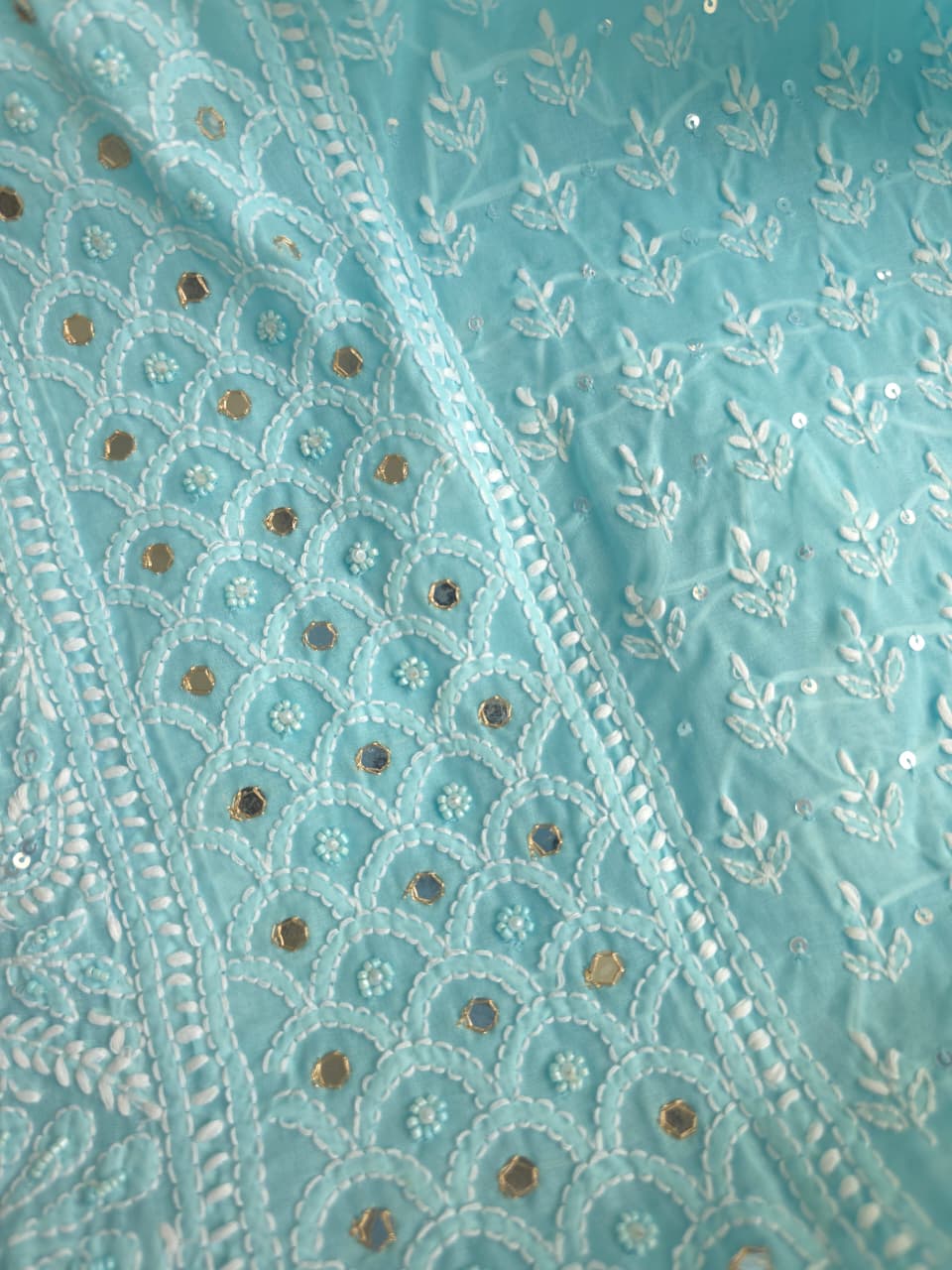 Blue cotton Full set with chikankari and embellishments