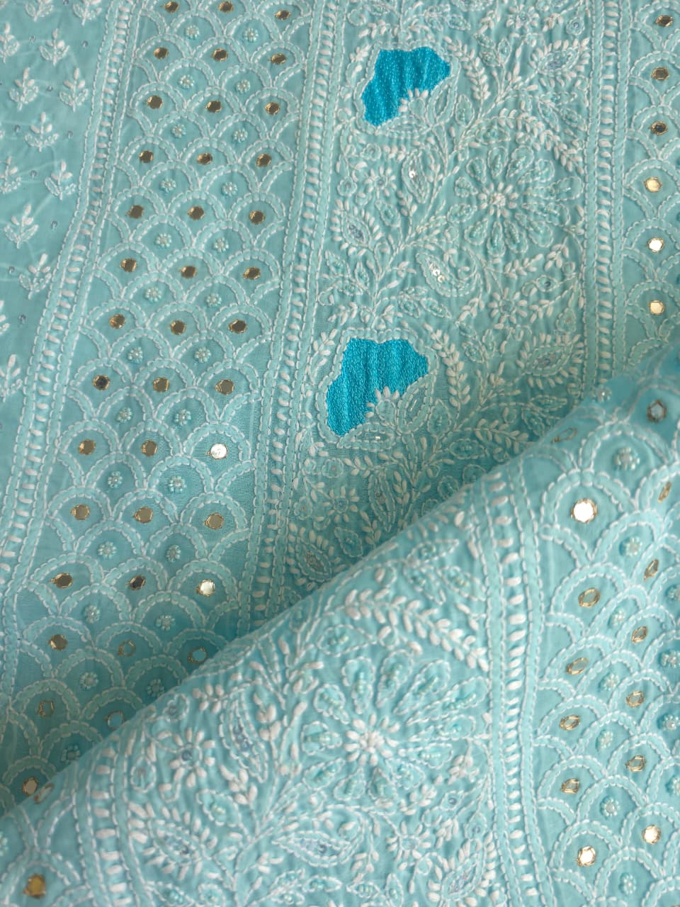 Blue cotton Full set with chikankari and embellishments
