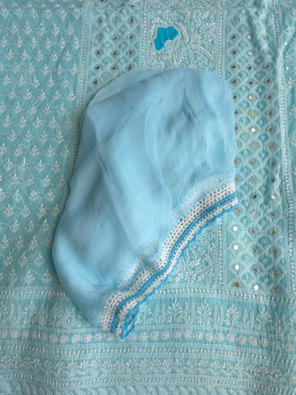 Blue cotton Full set with chikankari and embellishments