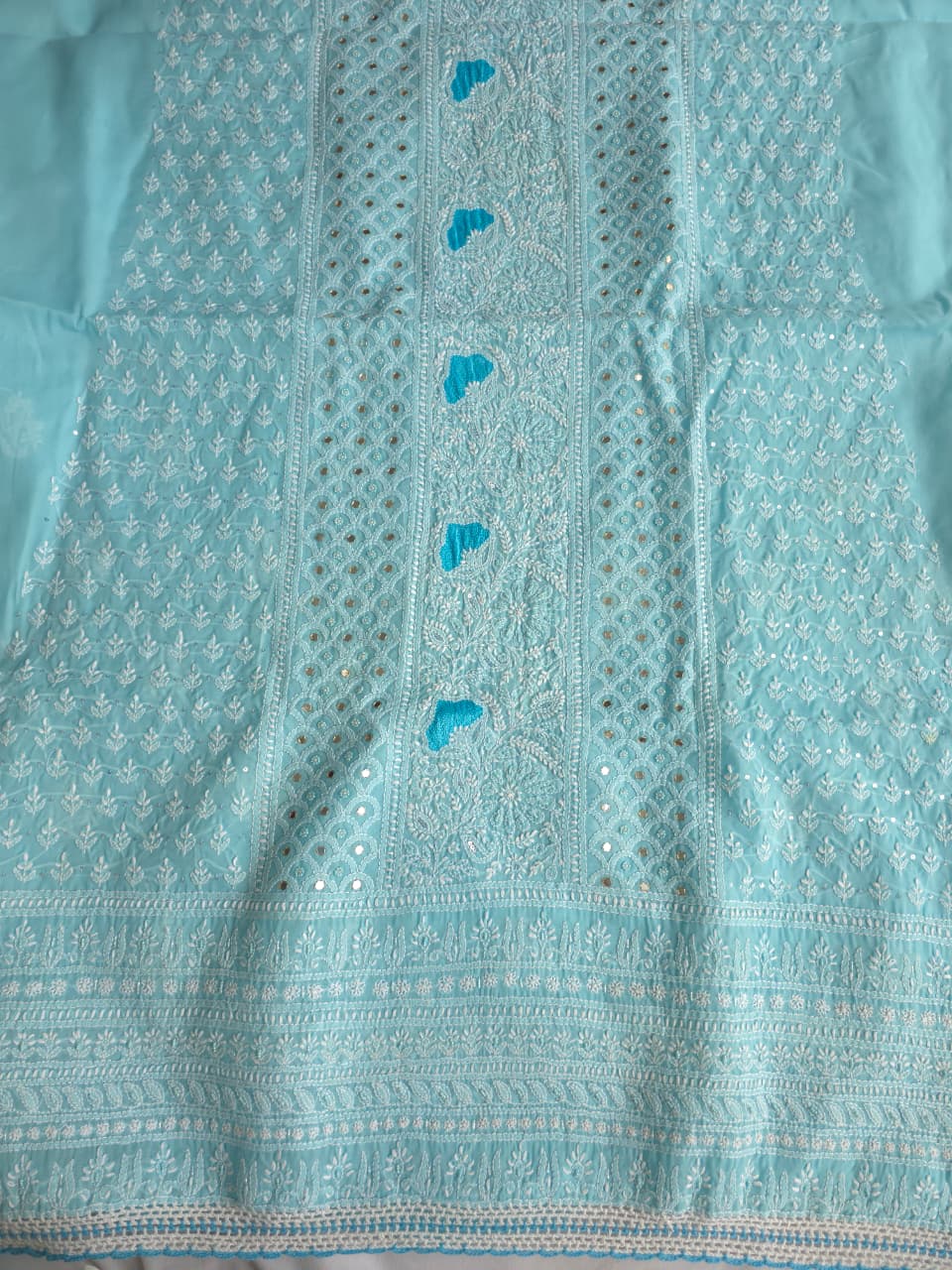 Blue cotton Full set with chikankari and embellishments
