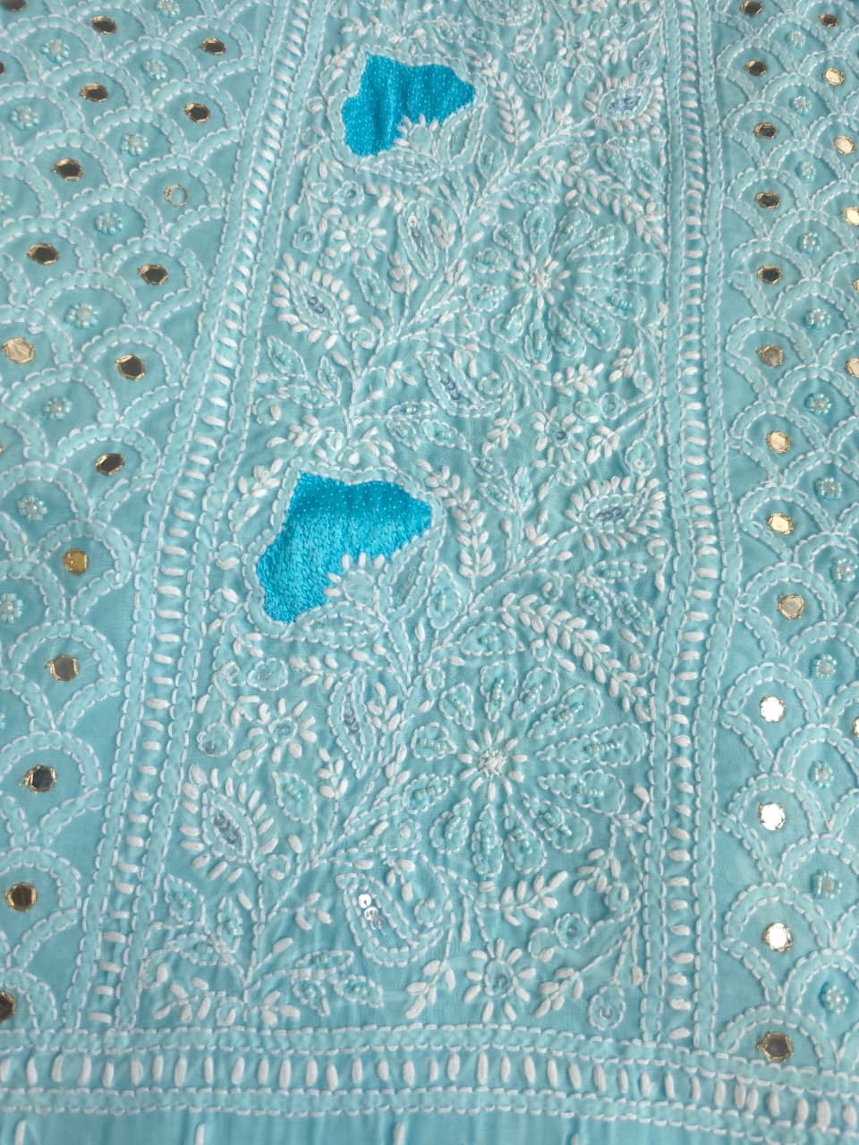 Blue cotton Full set with chikankari and embellishments
