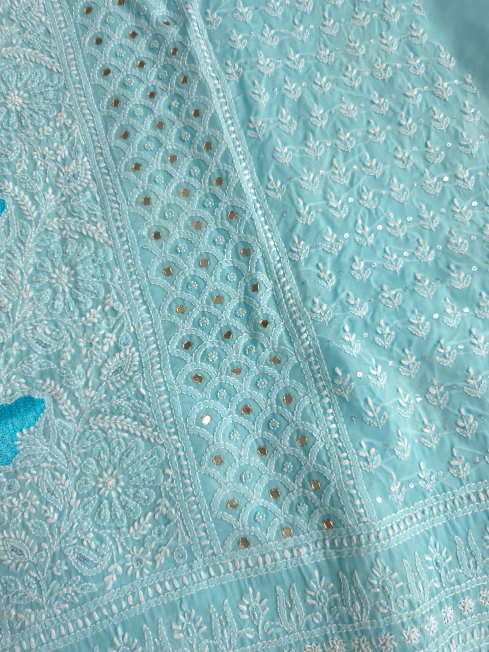 Blue cotton Full set with chikankari and embellishments