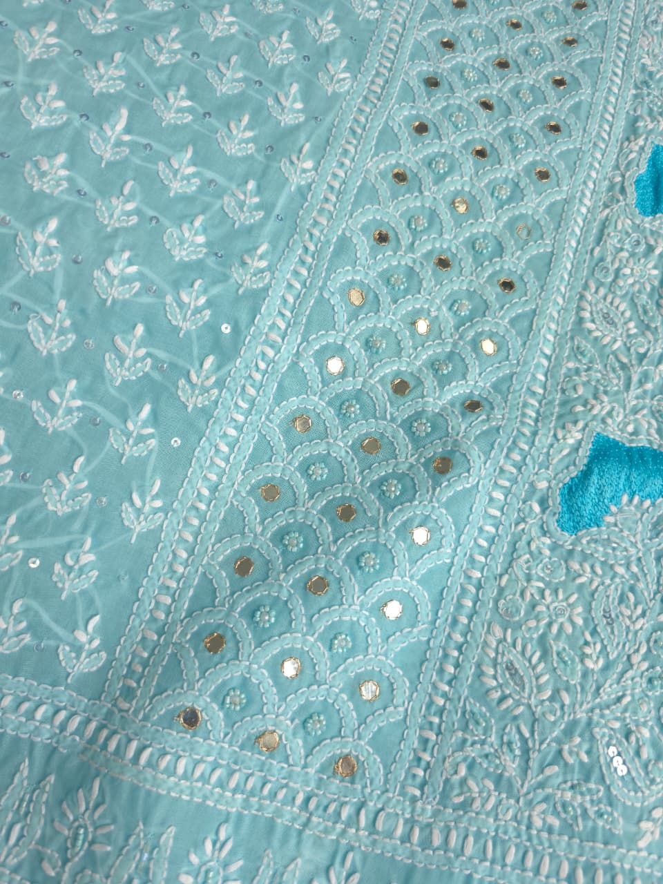 Blue cotton Full set with chikankari and embellishments