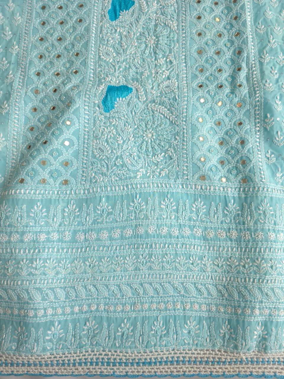 Blue cotton Full set with chikankari and embellishments