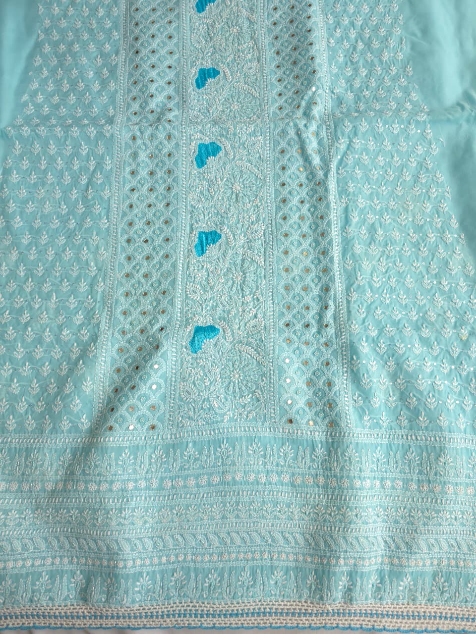 Blue cotton Full set with chikankari and embellishments