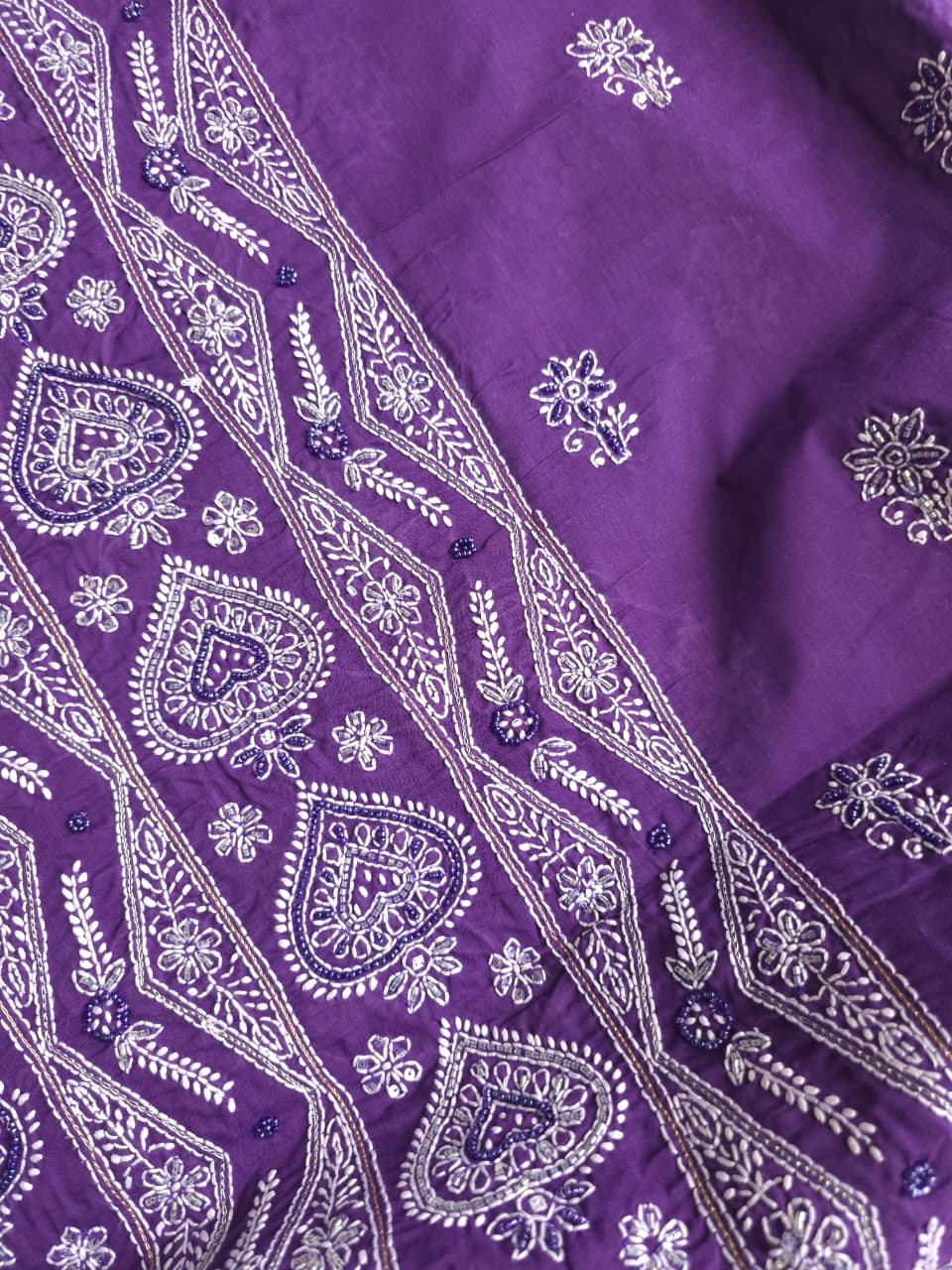 Purple color cotton full set with embellishments
