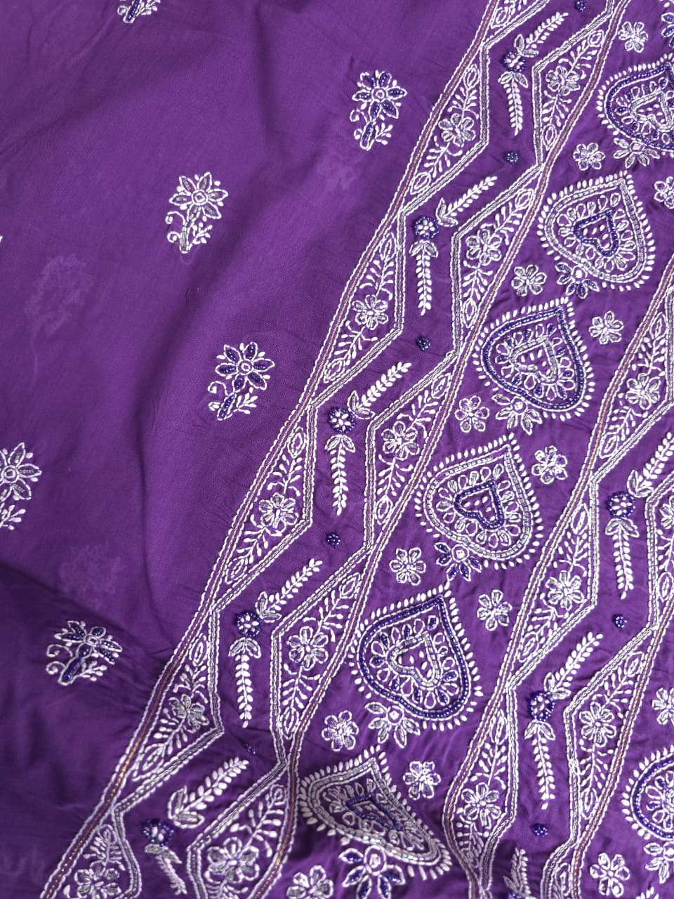 Purple color cotton full set with embellishments
