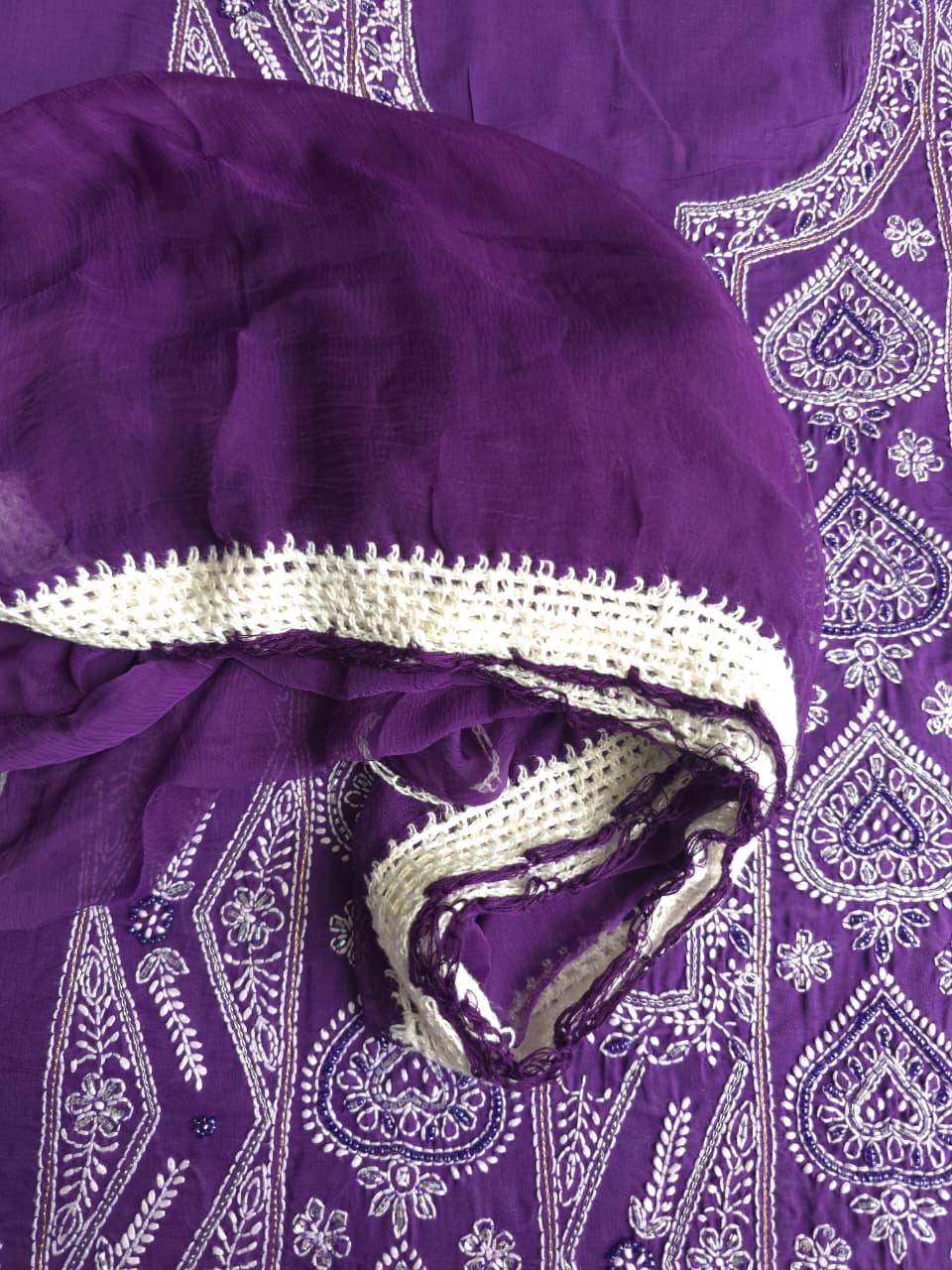 Purple color cotton full set with embellishments