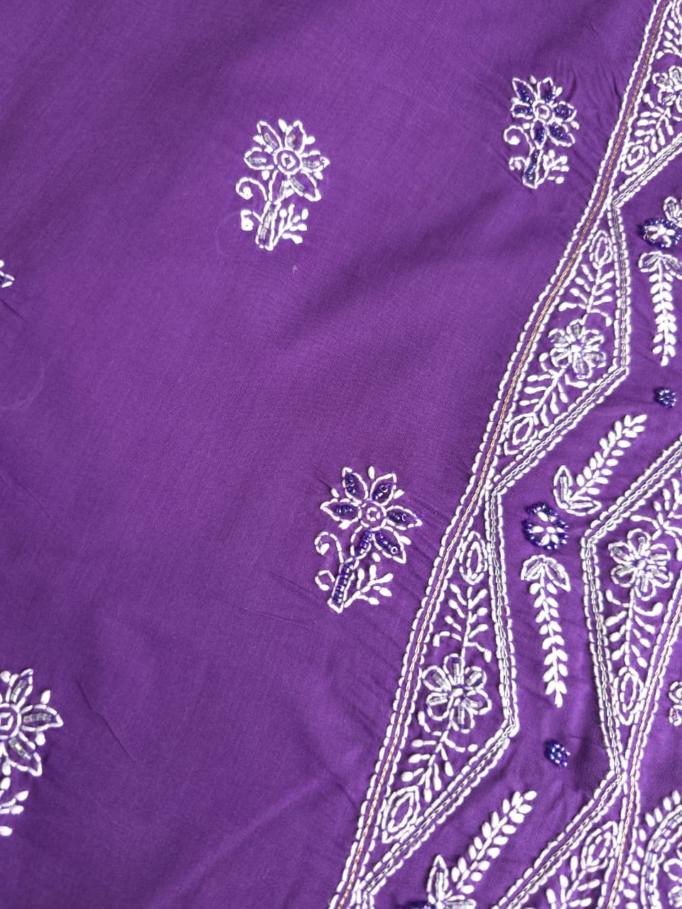Purple color cotton full set with embellishments