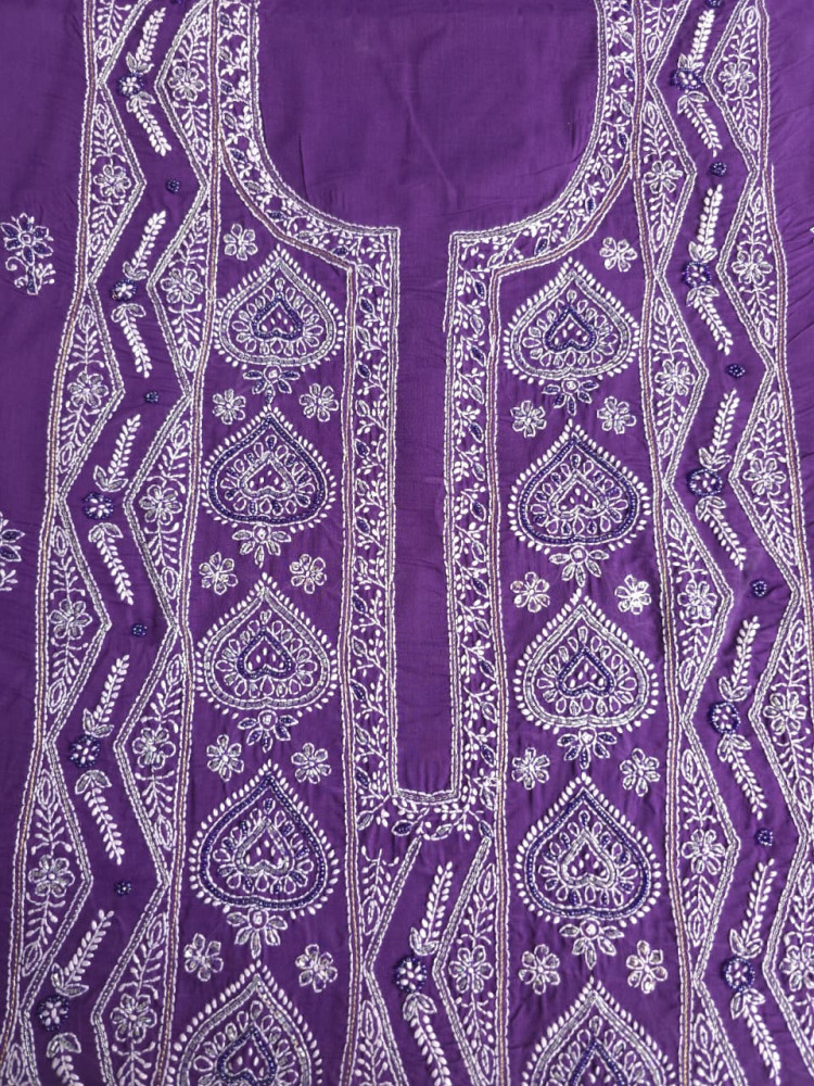 Image of Purple color cotton full set with embellishments