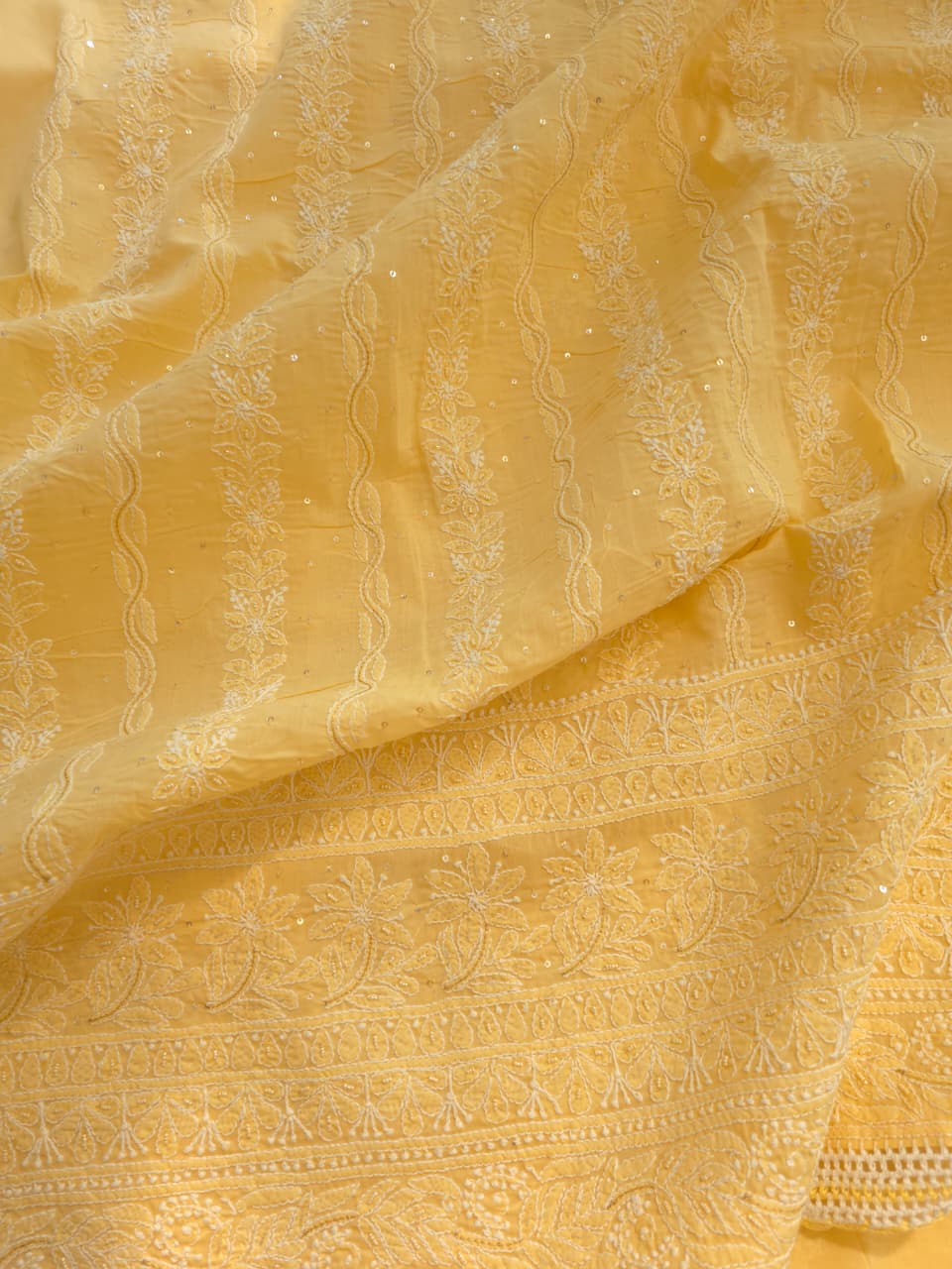 Sandalwood Yellow cotton suit with chikankari and embellishments