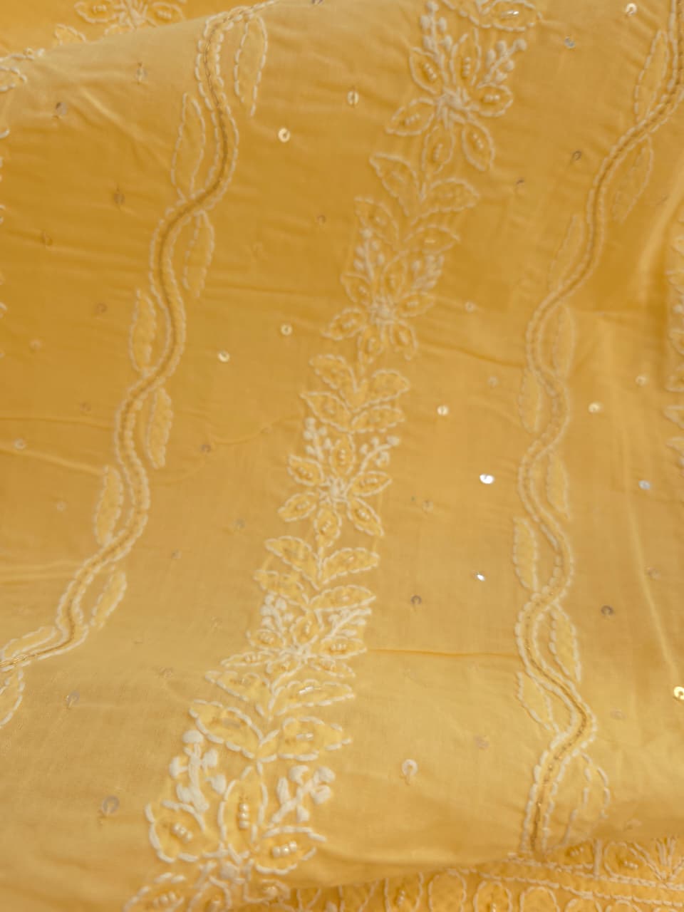 Sandalwood Yellow cotton suit with chikankari and embellishments