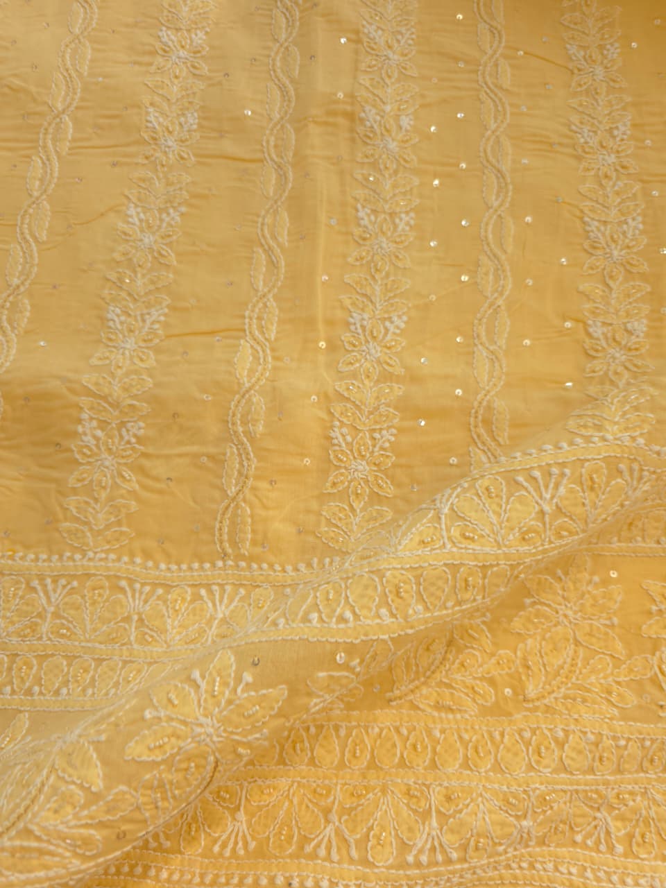 Sandalwood Yellow cotton suit with chikankari and embellishments