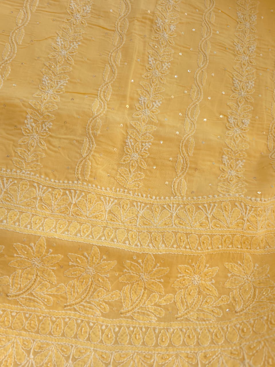 Sandalwood Yellow cotton suit with chikankari and embellishments
