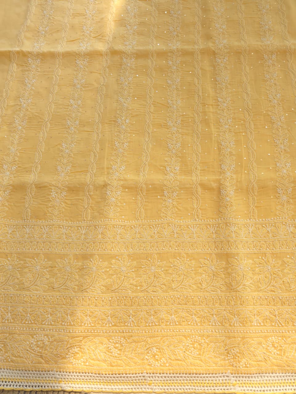 Sandalwood Yellow cotton suit with chikankari and embellishments