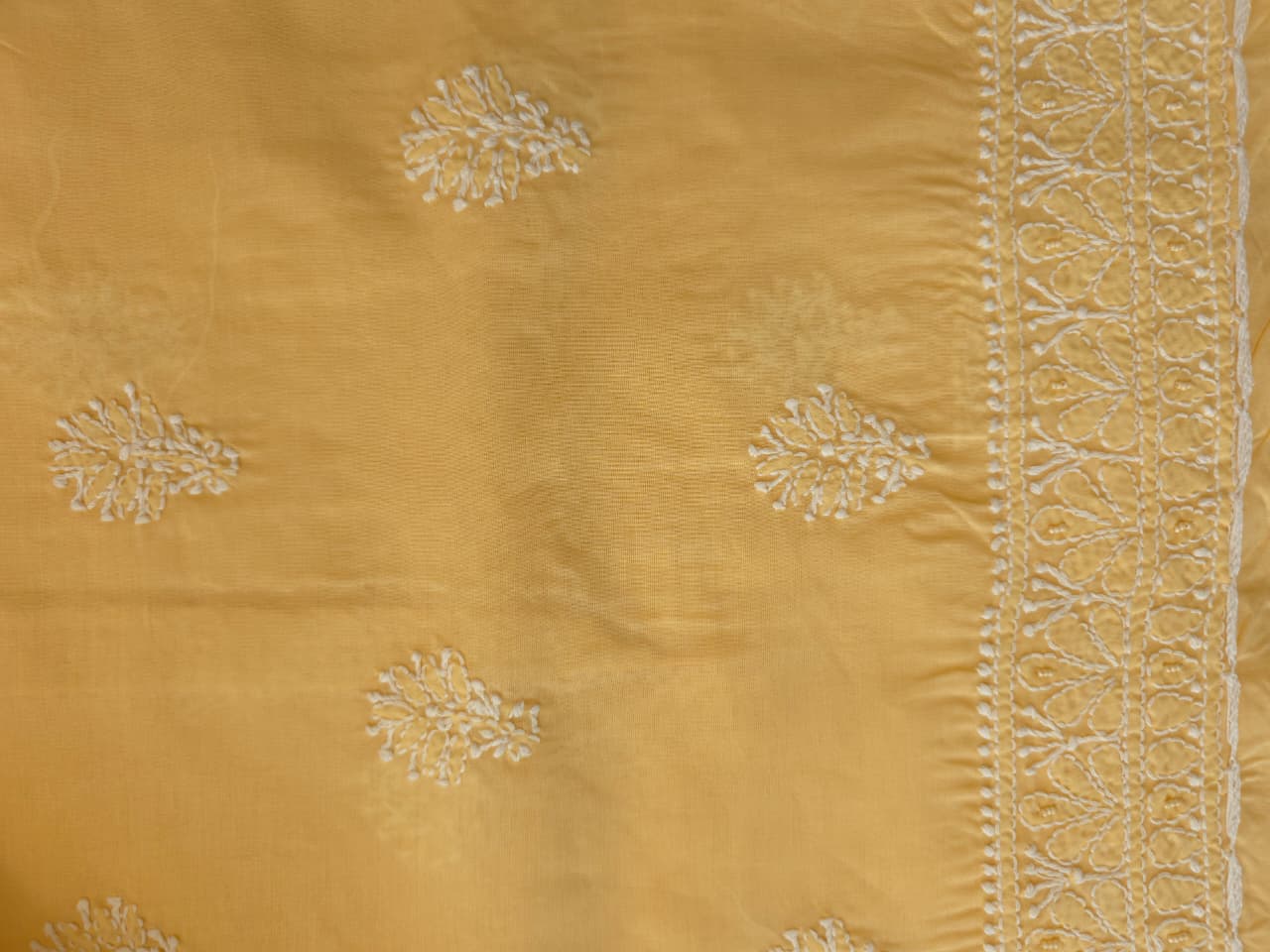 Sandalwood Yellow cotton suit with chikankari and embellishments