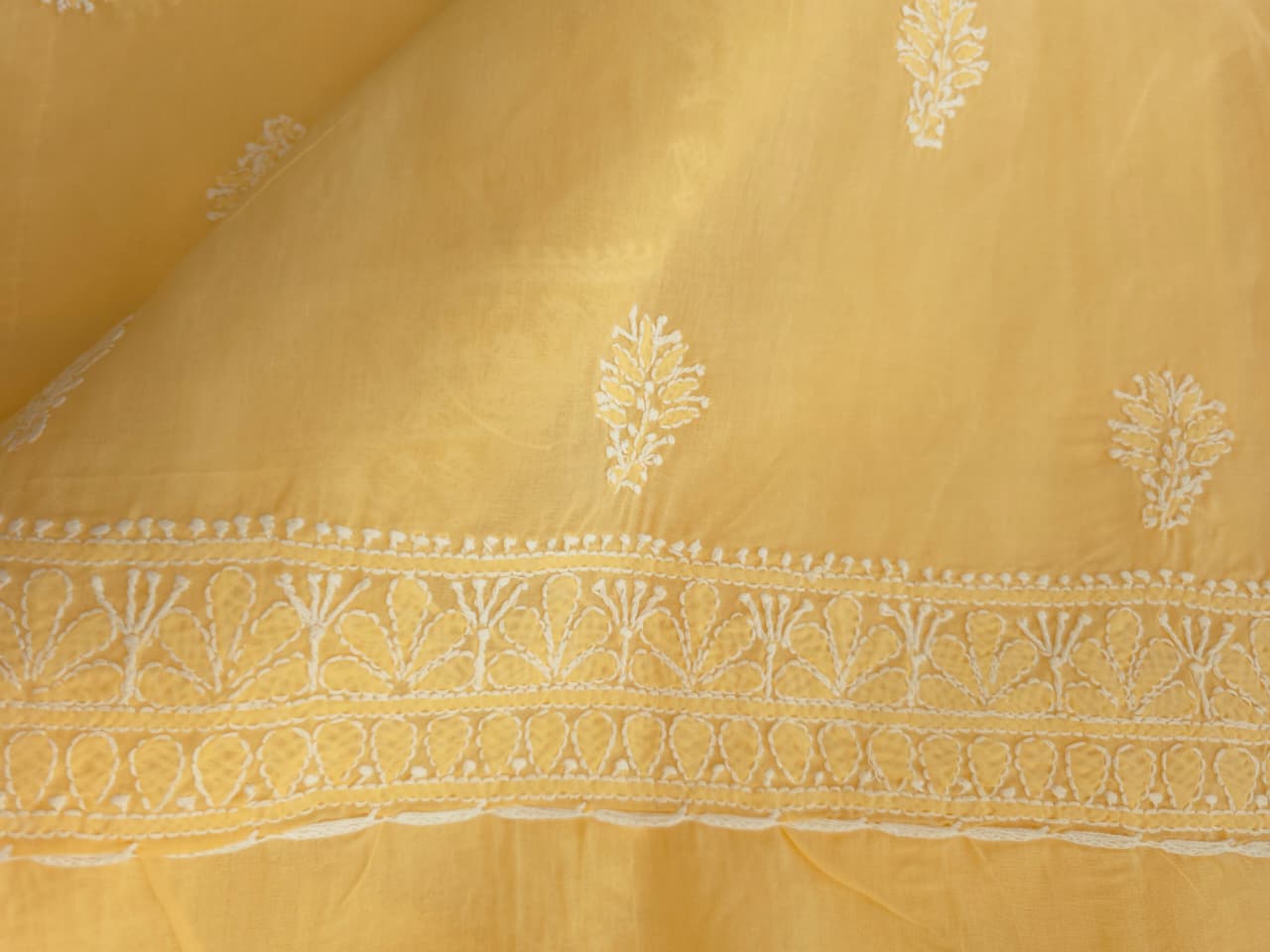 Sandalwood Yellow cotton suit with chikankari and embellishments