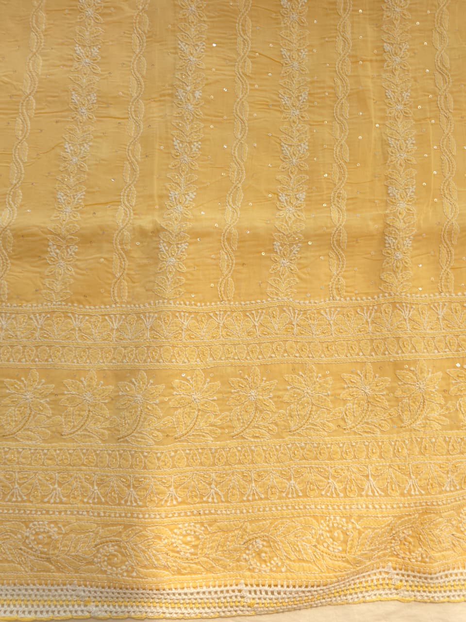 Sandalwood Yellow cotton suit with chikankari and embellishments