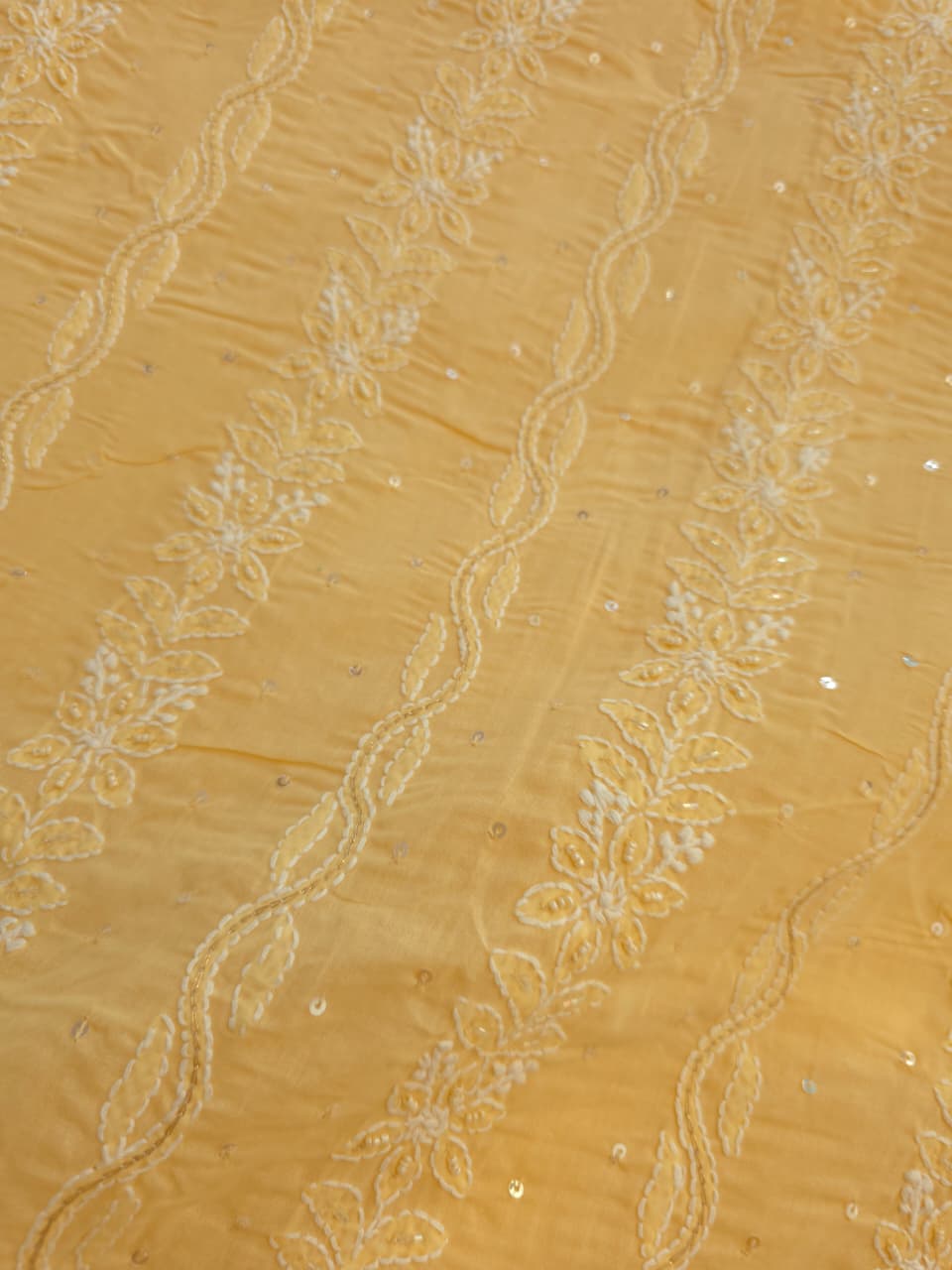 Sandalwood Yellow cotton suit with chikankari and embellishments