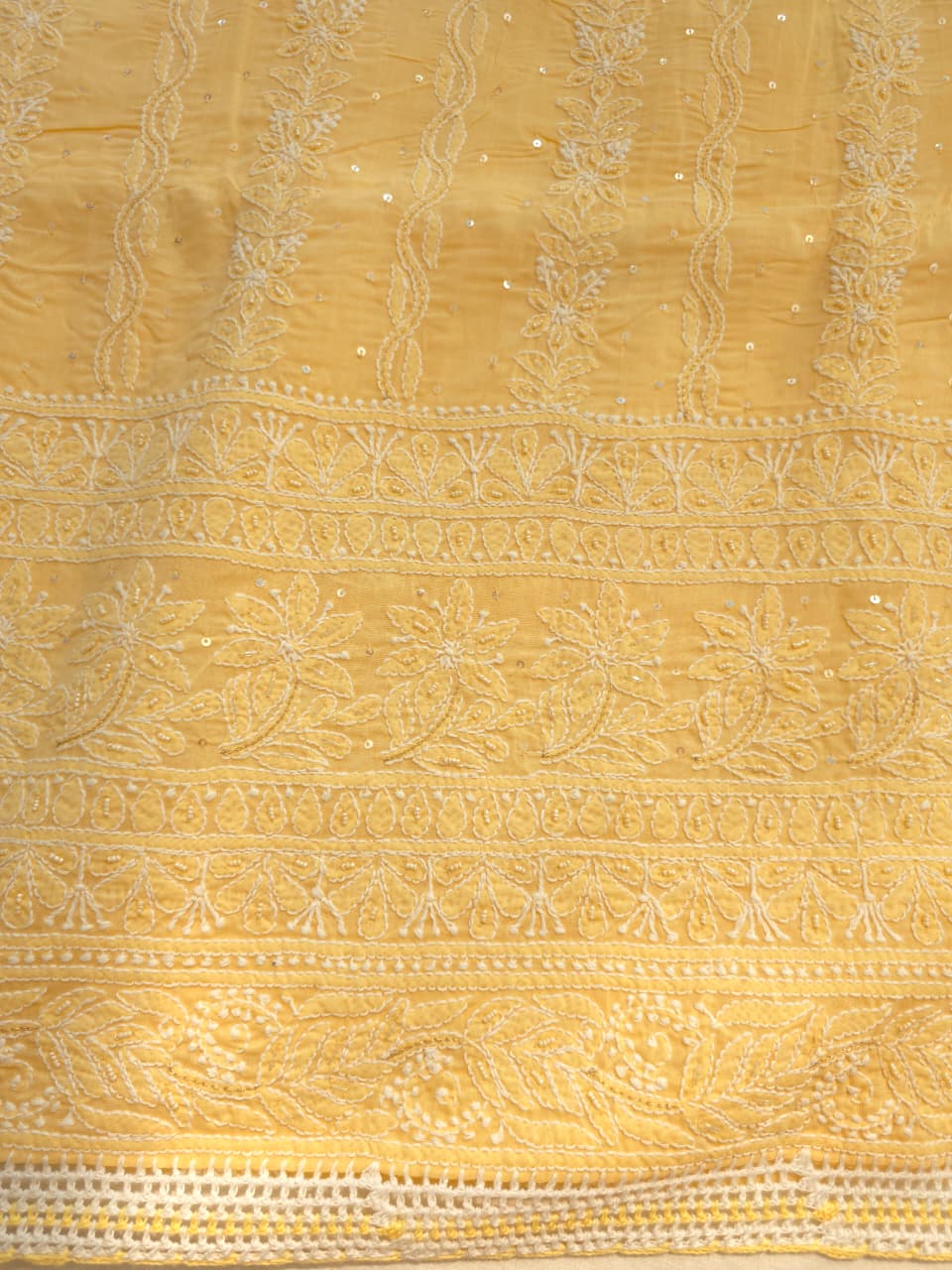 Sandalwood Yellow cotton suit with chikankari and embellishments