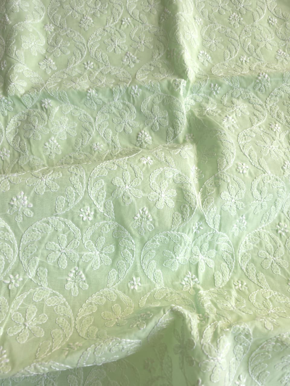 Sage green cooton suit with fine chikankari only