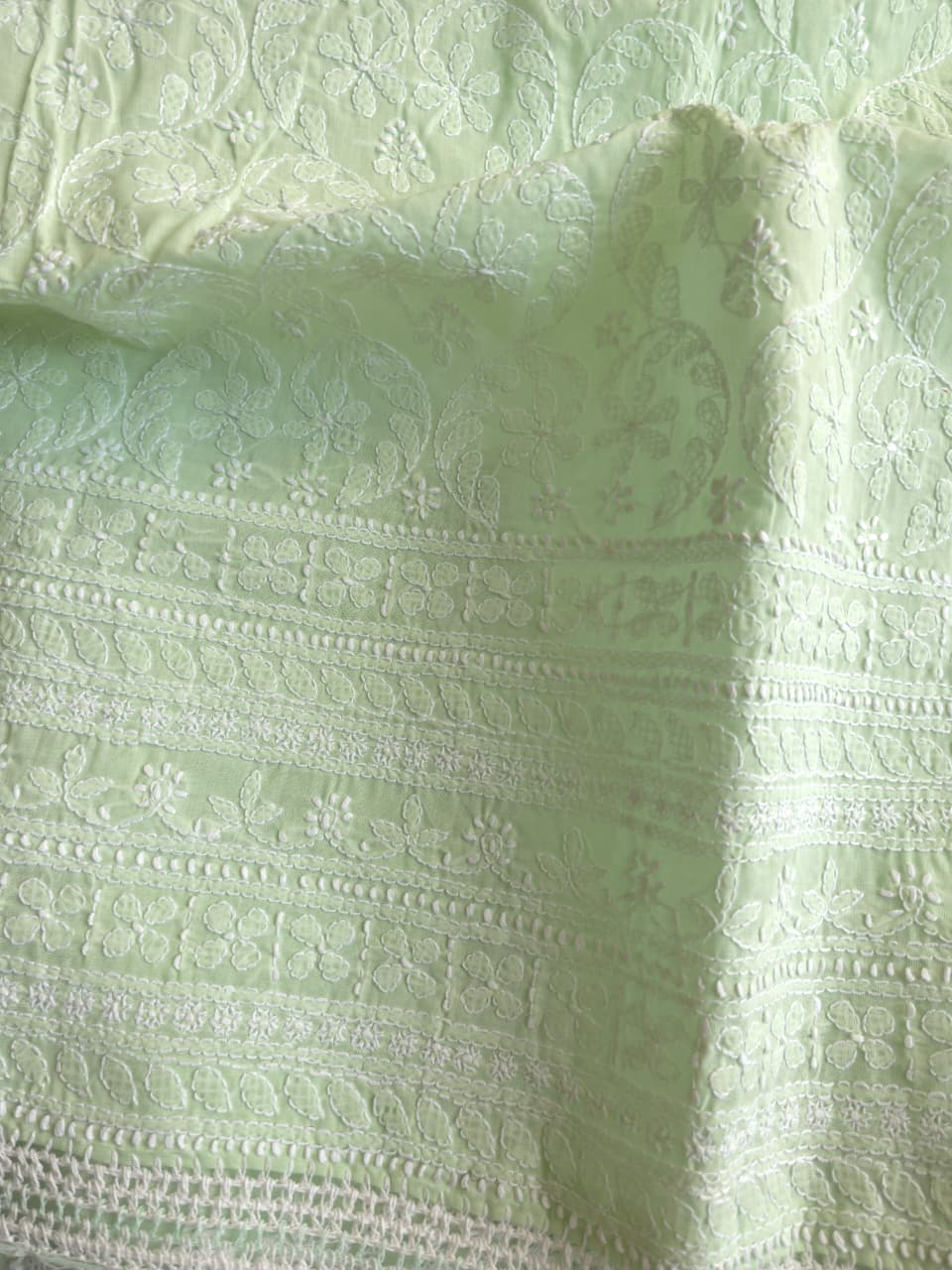 Sage green cooton suit with fine chikankari only