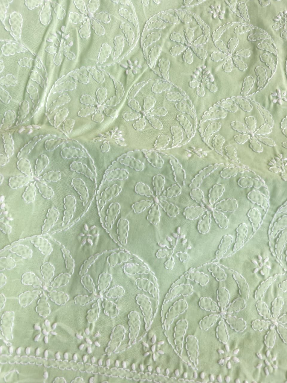 Sage green cooton suit with fine chikankari only