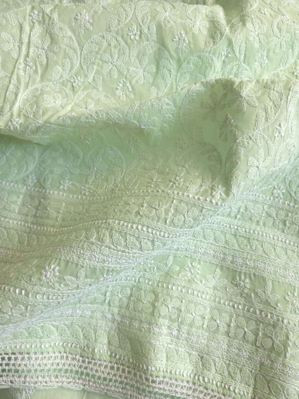 Sage green cooton suit with fine chikankari only