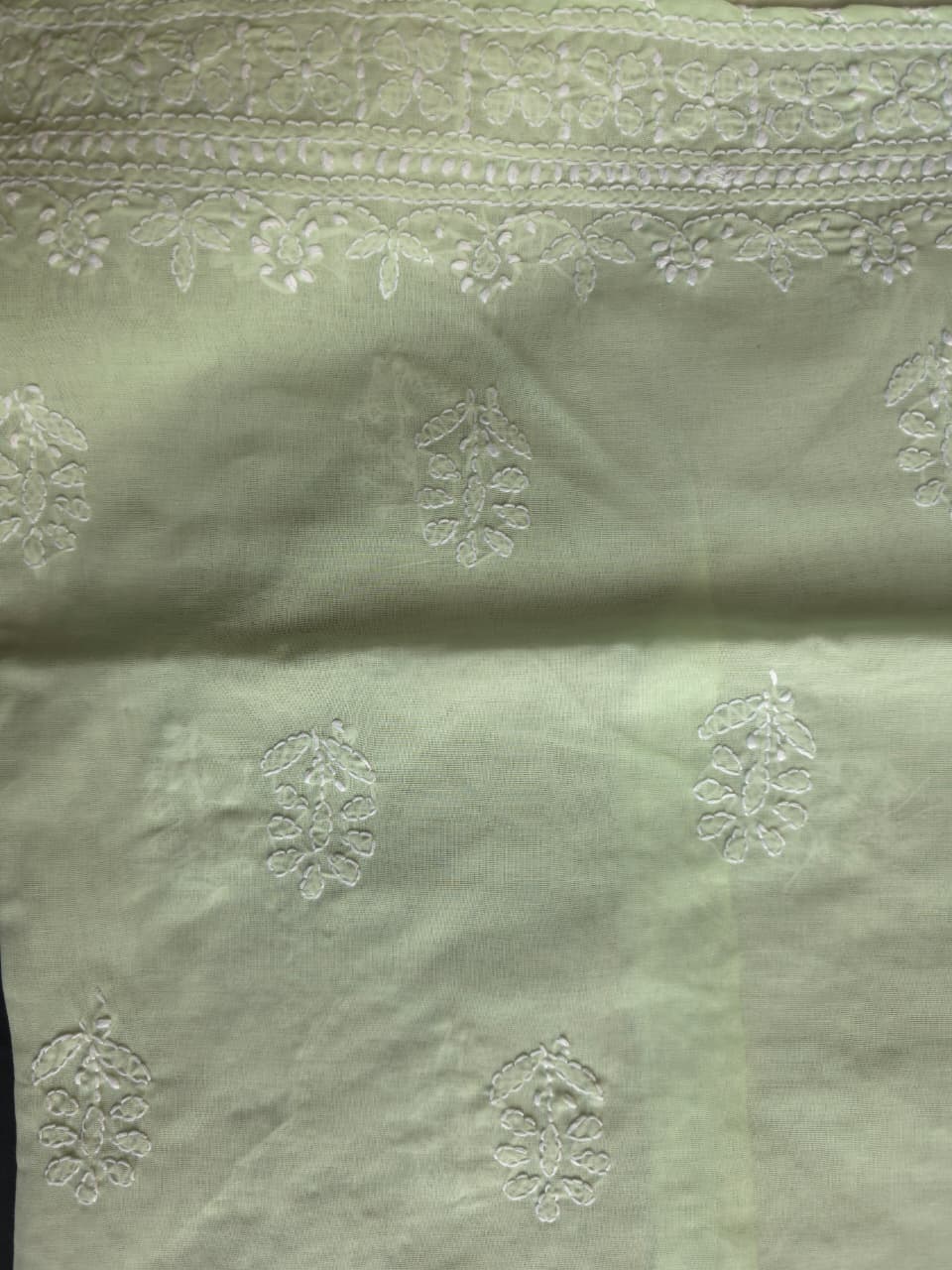 Sage green cooton suit with fine chikankari only