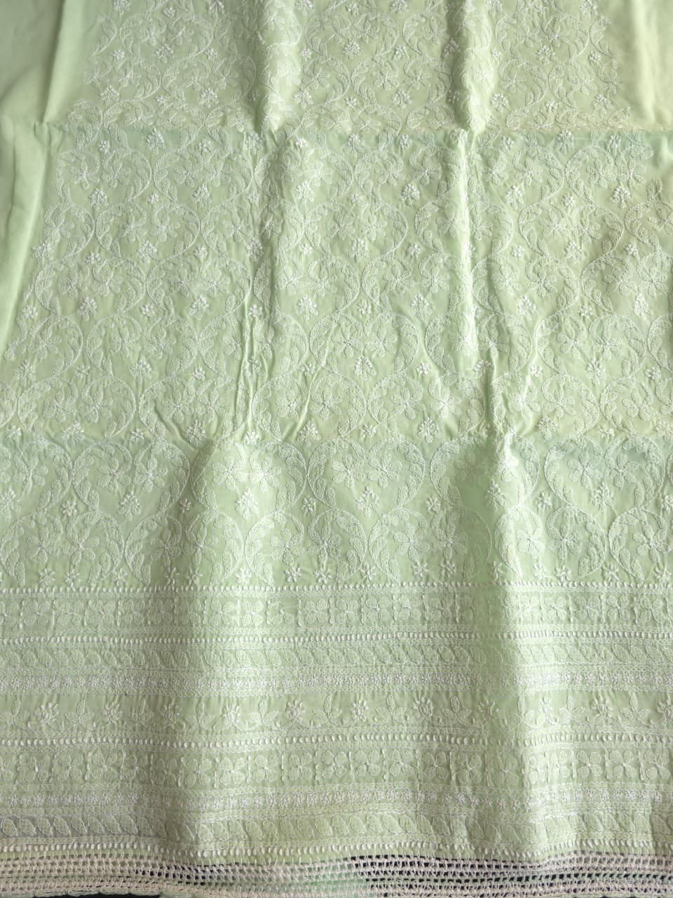 Sage green cooton suit with fine chikankari only