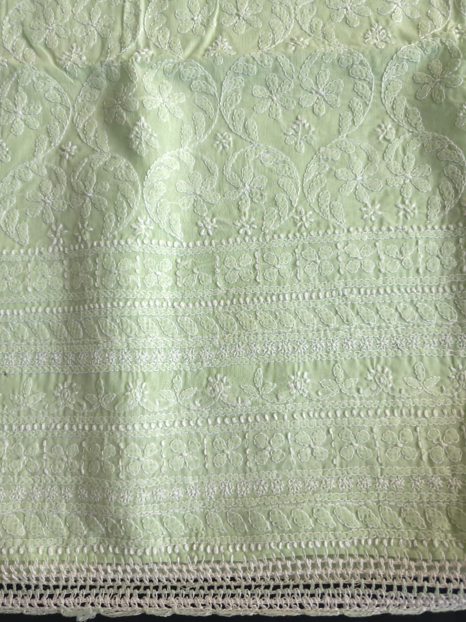 Sage green cooton suit with fine chikankari only