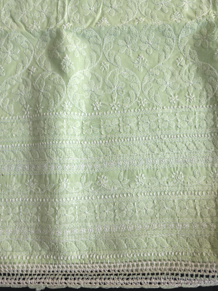 Image of Sage green cooton suit with fine chikankari only
