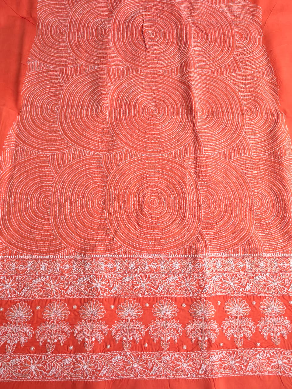 Burnt orange Cotton kurta fabric with chikankari and embellishments