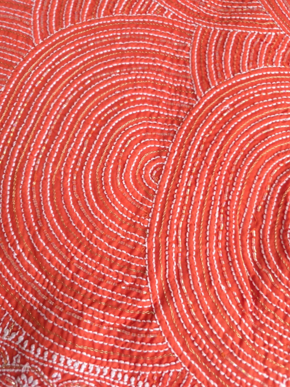 Burnt orange Cotton kurta fabric with chikankari and embellishments