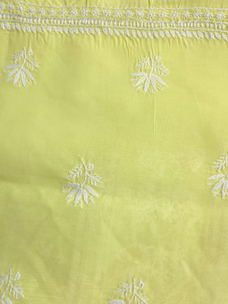 Lemon Cotton kurta fabric with chikankari and pearl work