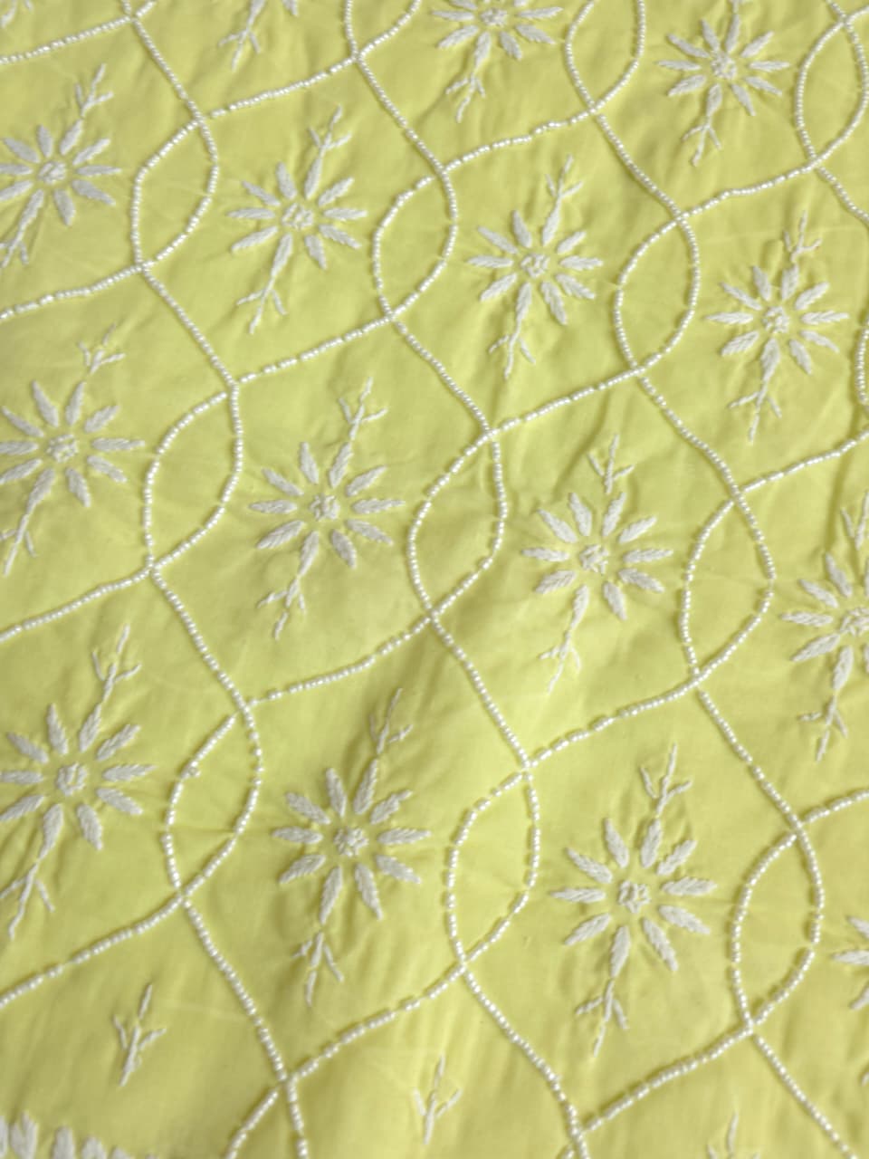 Lemon Cotton kurta fabric with chikankari and pearl work
