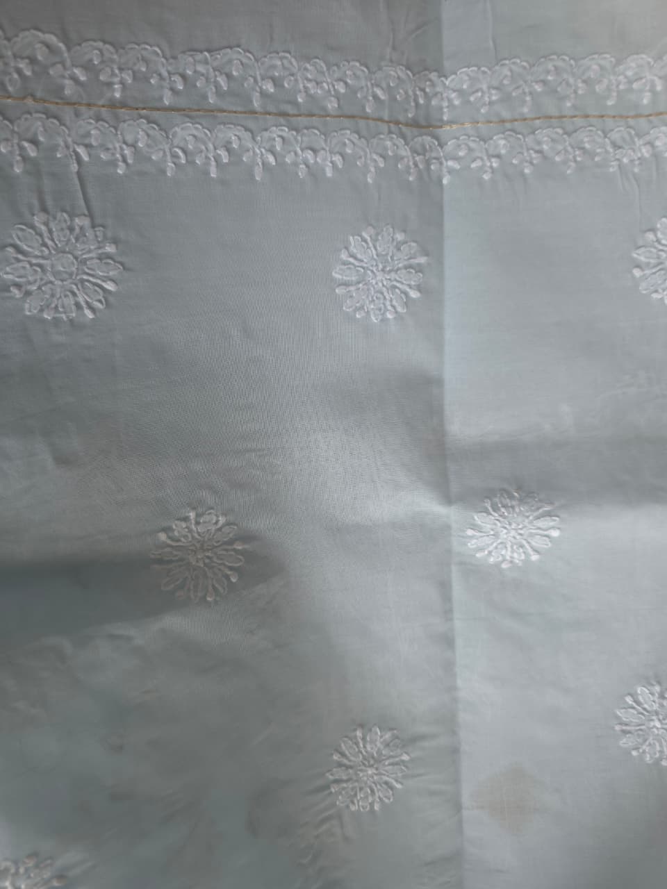 Powder Blue cotton kurta fabric with chikankari and kasab work