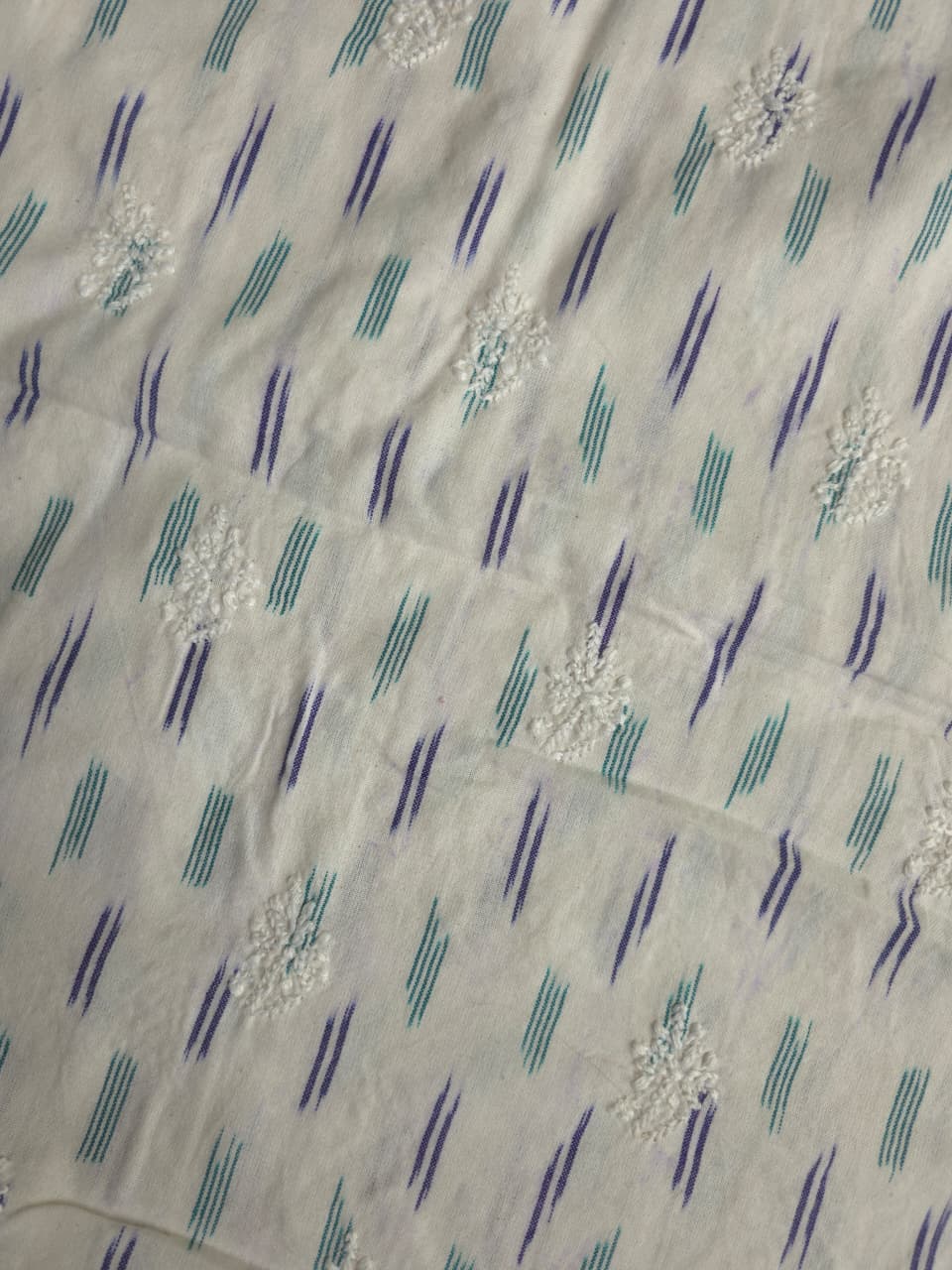Pure Ikat cotton Kurta fabric with beautiful chikankari