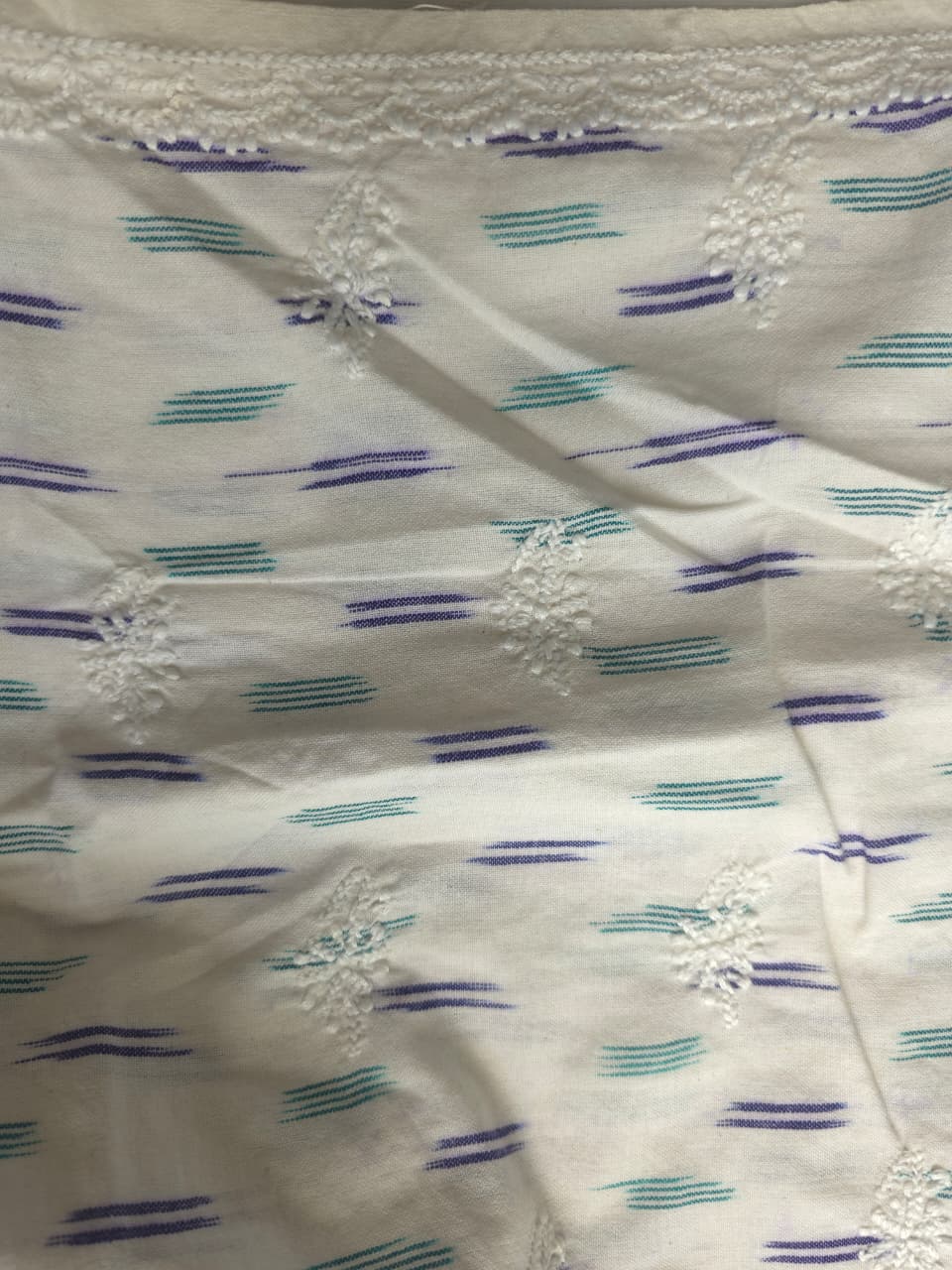 Pure Ikat cotton Kurta fabric with beautiful chikankari