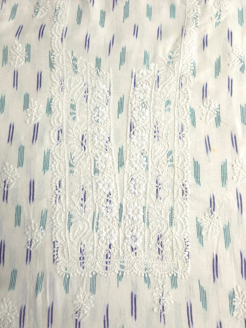 Pure Ikat cotton Kurta fabric with beautiful chikankari