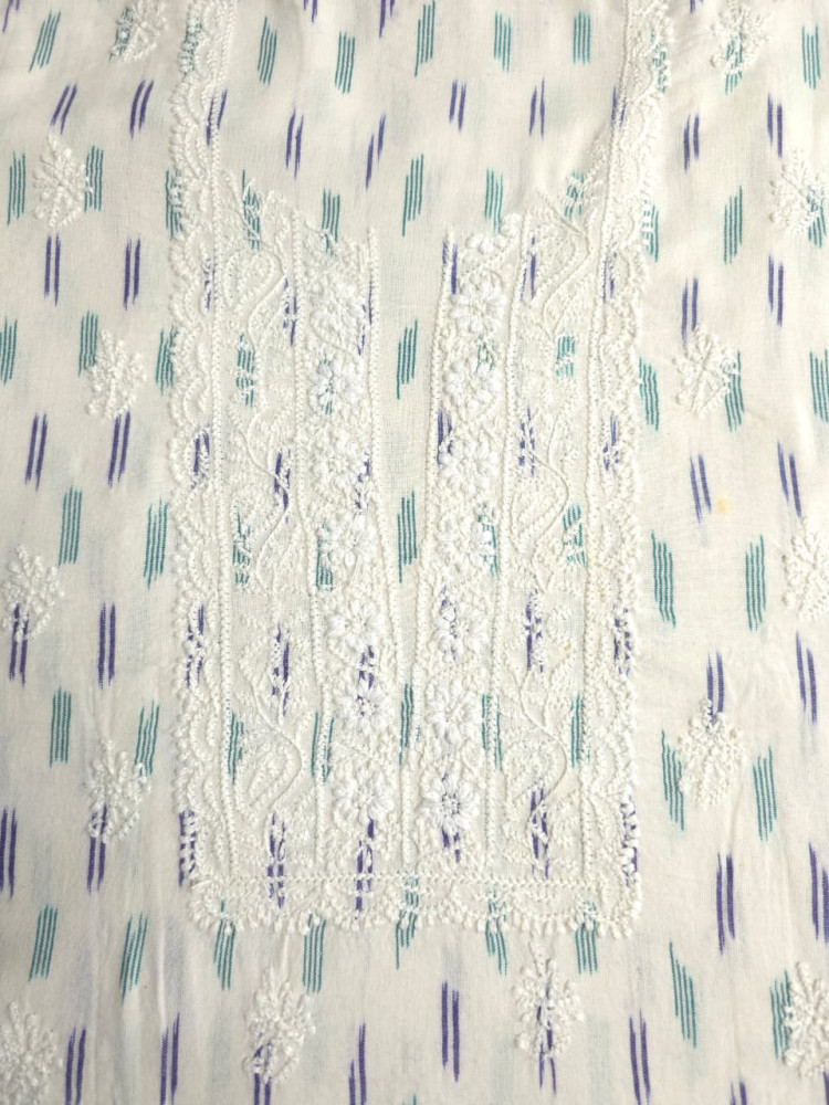 Image of Pure Ikat cotton Kurta fabric with beautiful chikankari