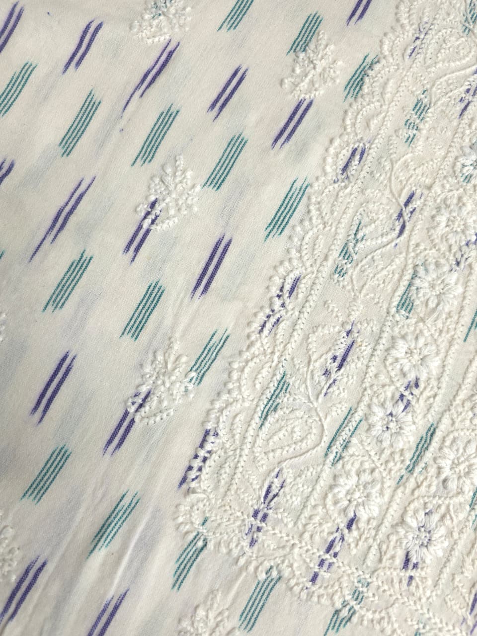 Pure Ikat cotton Kurta fabric with beautiful chikankari